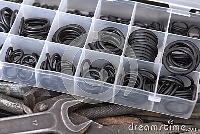 A set of rubber O-rings for pneumatics and hydraulics Stock Photo