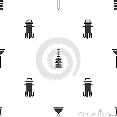 Set Rubber plunger, Toilet brush and Water filter on seamless pattern. Vector Stock Photo