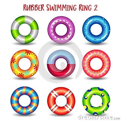 Set of rubber swimming rings with geometric paints Vector Illustration