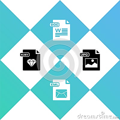 Set RUBY file document, EML, DOC and JPG icon. Vector Editorial Stock Photo