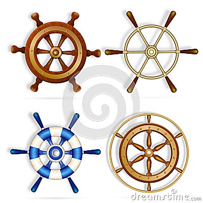 Set rudder boat Vector Illustration