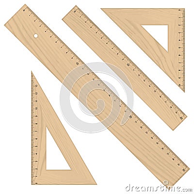 Set - Rulers Triangular wooden Vector Illustration