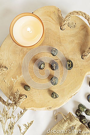 Set of rune stones for divination and fortune telling Stock Photo