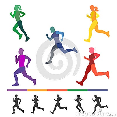 Set of runners. Silhouettes of running people. Vector Illustration