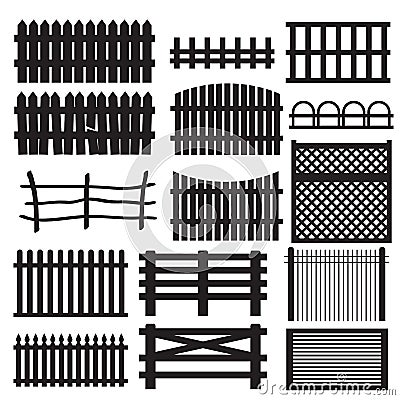 Set of rural fences types. Vector Illustration