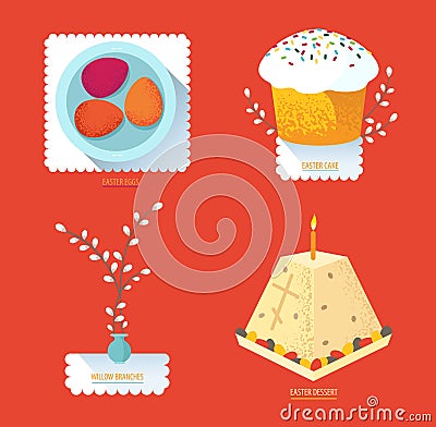 Set Russian Easter food. Food illustration with Easter cake, egg Vector Illustration