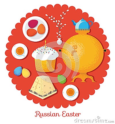 Set Russian national Easter food. Food illustration russian Vector Illustration