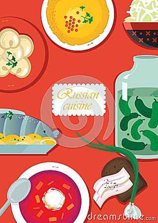 Set Russian national food. Food illustration russian cuisine wit Vector Illustration