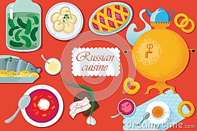 Set Russian national food. illustration cuisine wit Vector Illustration