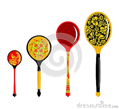 Set of Russian wooden spoons. Vector Illustration