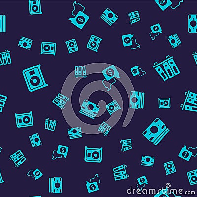 Set Safe, Office folders, Business negotiations and Stacks paper money cash on seamless pattern. Vector Vector Illustration