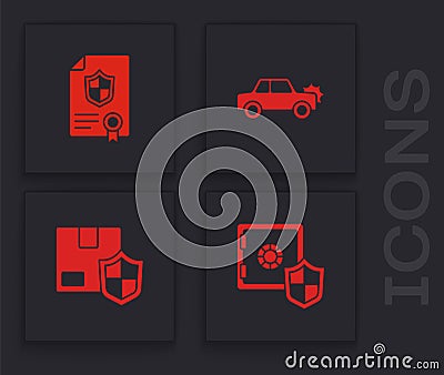 Set Safe with shield, Contract, Car and Delivery security icon. Vector Vector Illustration
