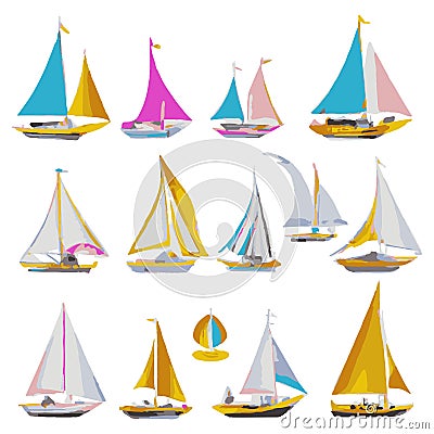 Set Of Sailing Shpis, Colorful Vector Icons Separated On White Background Vector Illustration