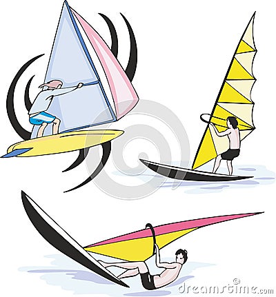 Set of sailing sportsmen Vector Illustration