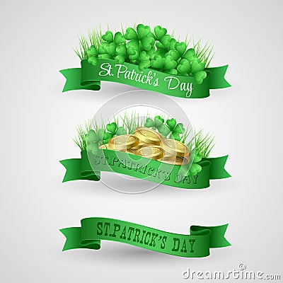 Set of Saint Patrick Day Banner with clover and Vector Illustration