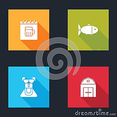 Set Saint Patricks day calendar, Fish, Costume for women dirndl and Farm House icon. Vector Vector Illustration