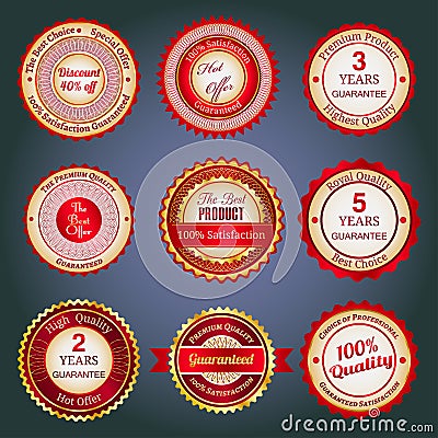 Set of sale badges, labels and stickers in red Stock Photo