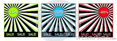 Set Sale banner for your goods. Special offer sale tag. Twenty, thirty, forty percent off discount banner Vector Illustration