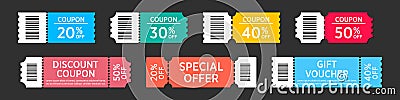 Set of sale coupons in a flat design. Discount labels collection Vector Illustration