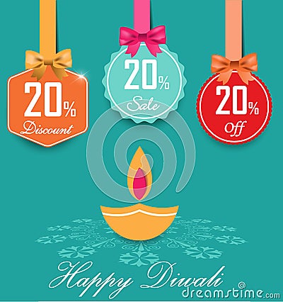 Set of 20% sale and discount flat color labels with bows and ribbons Style Sale Tags Design, 20 off Vector Illustration