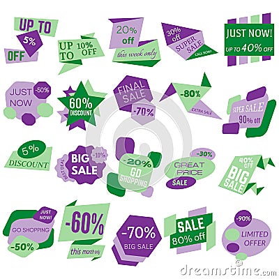 Set of Sale Discount Labels, Tags, Emblems Vector Illustration