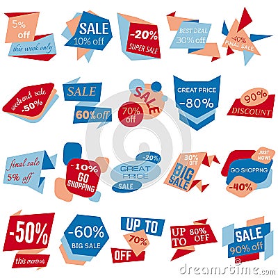 Set of Sale Discount Labels, Tags, Emblems. Web collection of stickers and badges for sale Vector Illustration