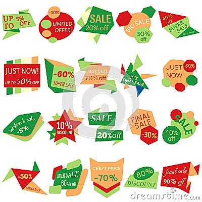 Set of Sale Discount Labels, Tags, Emblems. Web collection of stickers and badges for sale Vector Illustration