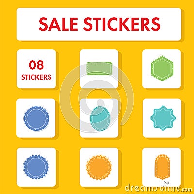Set Of Sale Label Or Sticker, Tag Element On White And Chrome Yellow Stock Photo