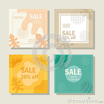 set sale new collection, creative typography for seasonal shopping banners Vector Illustration