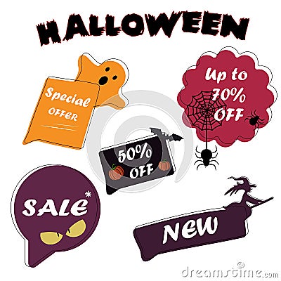 Set Sale speech bubble banners, discount tags design template, app icons, vector illustration. Halloween special. Vector Illustration