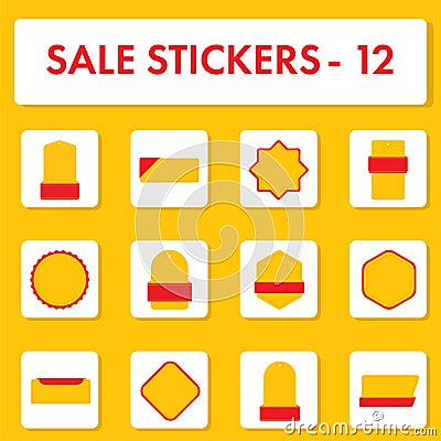 Set Of Sale Stickers Or Label, Badge Element On White And Chrome Yellow Stock Photo