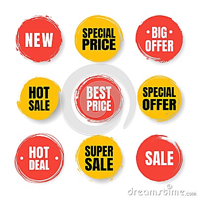Set of sale tag tags. Grunge stamps, badges and banners. Premium quality guarantee, best seller, best choice, sale Vector Illustration