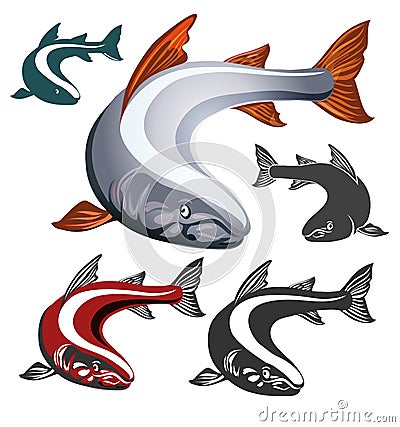 Salmon Fish emblem set Vector Illustration