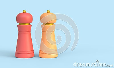 Set of salt and pepper in colorful jars. 3d render Cartoon Illustration