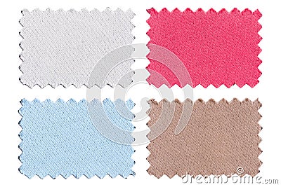 Set of sample pieces color fabric isolated on white Stock Photo