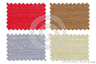 Set of sample pieces color fabric isolated on white Stock Photo