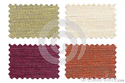 Set of sample pieces color fabric isolated on white Stock Photo