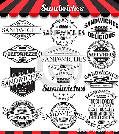 Set of sandwiches labels, badges and logos. Vector Illustration