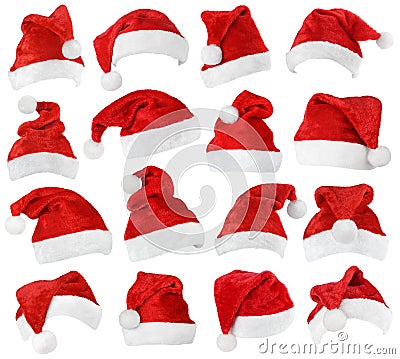 Set of Santa Claus red hats Stock Photo