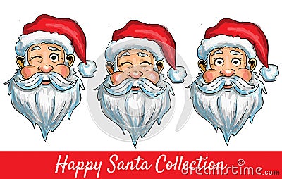 Set of Santa Clause isolated heads Stock Photo