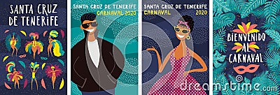 Santa Cruz de Tenerife Carnival posters set Vector Illustration