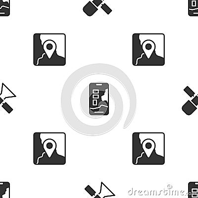 Set Satellite, City map navigation and Folded with location marker on seamless pattern. Vector Vector Illustration