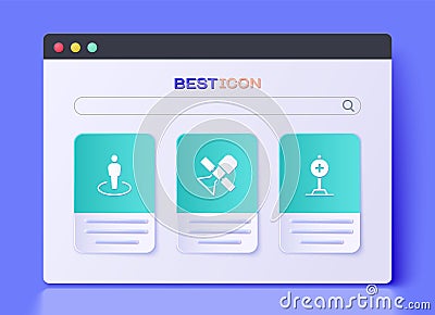 Set Satellite, Location with person and cross hospital icon. Vector Vector Illustration