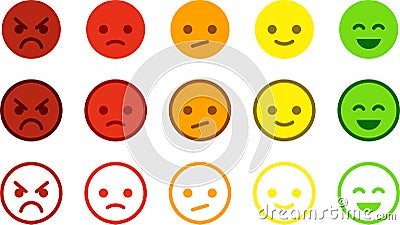 Set of satisfaction scales for voting with colorful smileys Vector Illustration
