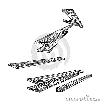 Set of a sawing wooden boards, industrial goods for construction Vector Illustration