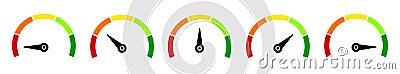 Set scale speed valuation icons, customer indicators of satisfaction, colour speedometer, tachometer signs, satisfaction barometer Stock Photo