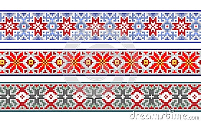 Set of Scandinavian traditional ribbons. Seamless pattern ornament. Ethnic north decoration. Beautiful ornate background for Vector Illustration