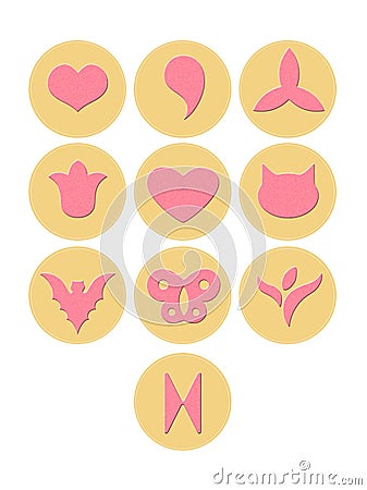 Set of 10 schemes of haircuts for the bikini zone or an intimate haircut in the form of a circle. Isolated on white background Stock Photo