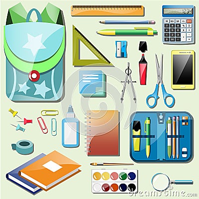 Set school accessories Vector Illustration