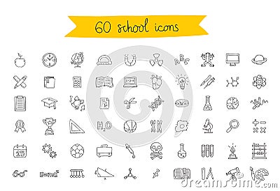 Set of 60 school icons Vector Illustration